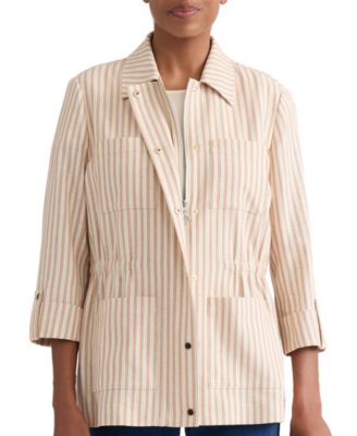 Jones New York Women's Herringbone-Stripe Cotton Patch-Pocket Anorak Jacket