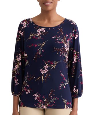 Jones New York Women's Floral Shoulder-Button Box Top Blouse