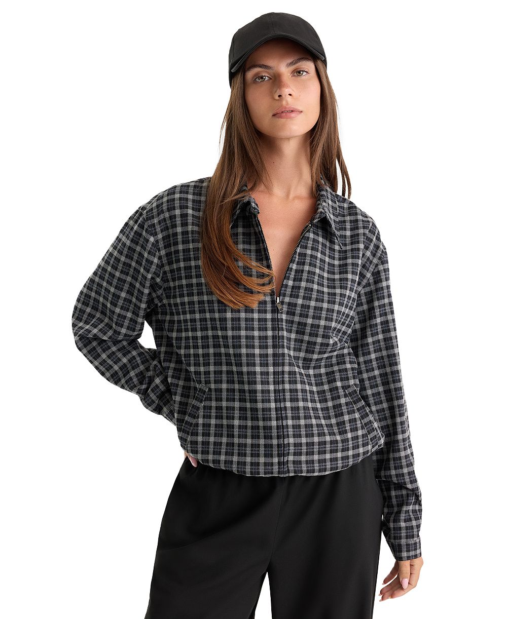 Good American Women's Plaid Lightweight Bomber Jacket
