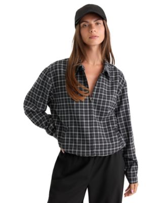 Good American Women's Plaid Lightweight Bomber Jacket