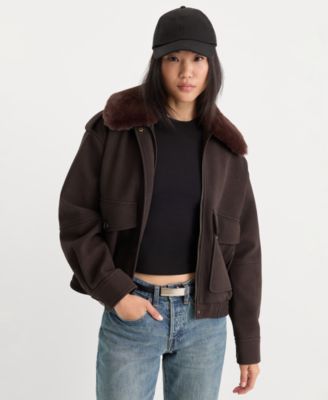 Good American Women's Removable Faux Fur Collared Jacket