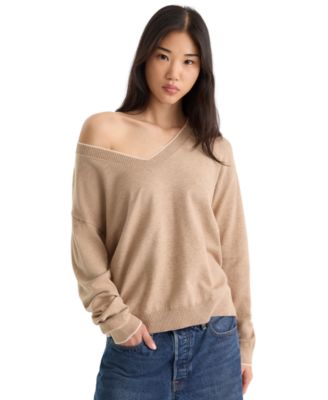 Good American Women's Cozy V-Neck Pull-On Sweater