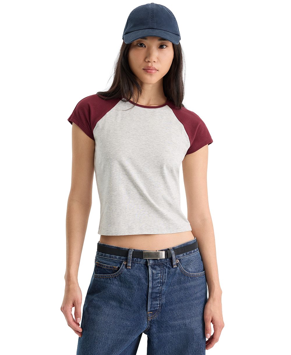 Футболка Good American Women's Raglan с коротким рукавом и круглым вырезом