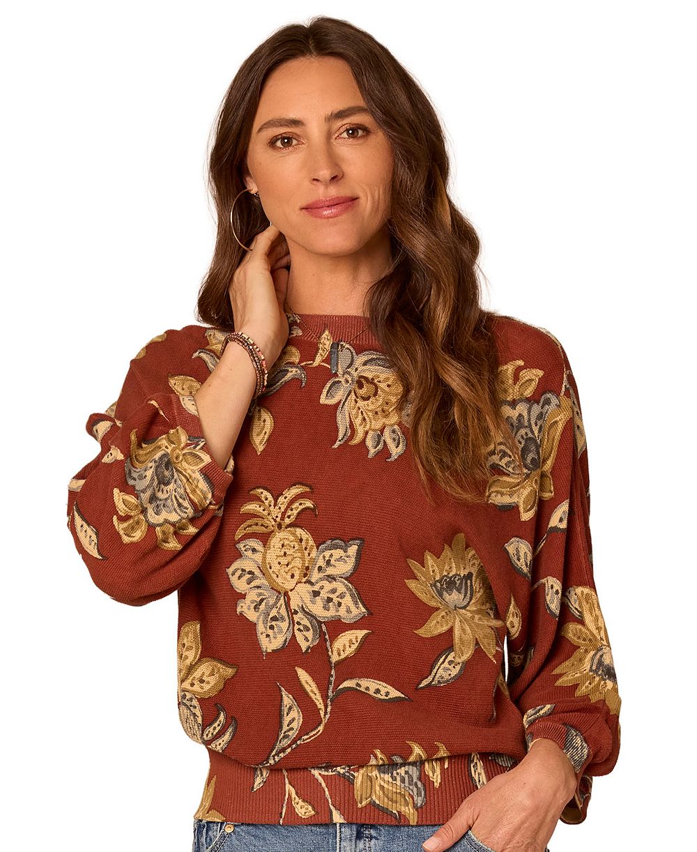 Democracy Petite Floral-Print Dolman-Sleeve Sweater