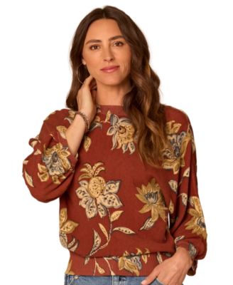 Democracy Petite Floral-Print Dolman-Sleeve Sweater