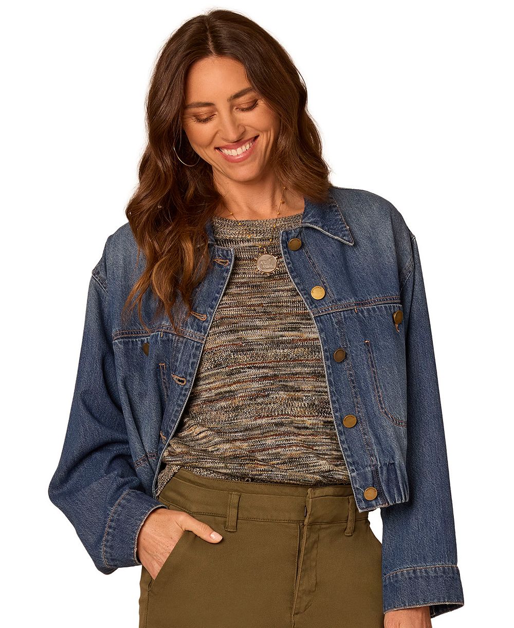 Democracy Women's Petite Denim Bubble-Hem Jacket
