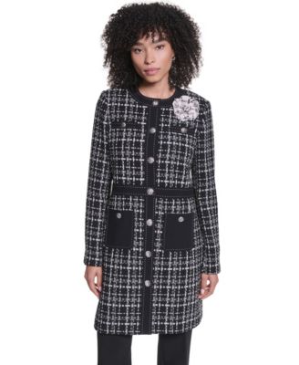 KARL LAGERFELD PARIS Women's Round Neck Seven-Button Jacket
