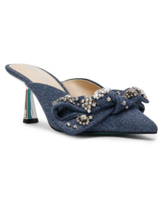 Betsey Johnson Women's Kena Pointed-Toe Denim Embellished-Bow Mule Pumps