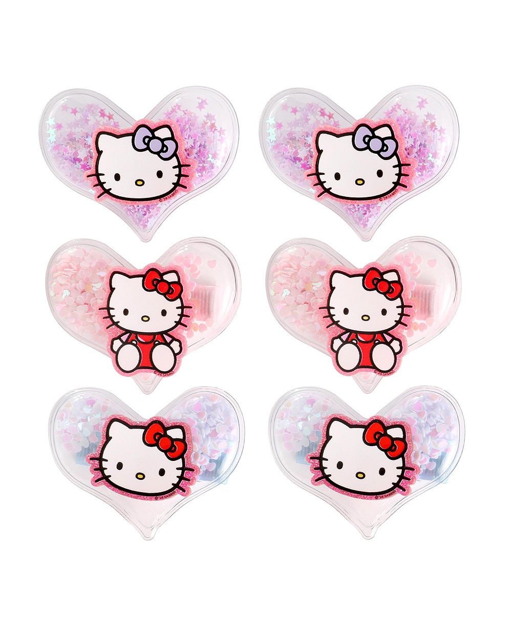 Hello Kitty Набор заколок для волос с сердечками, 6 штук, официальная лицензия Sanrio