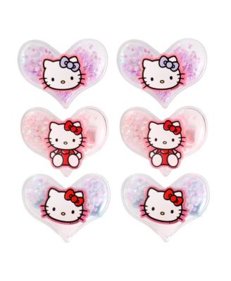 Hello Kitty Heart Hair Clip 6-Piece Set Official License, Snap Back Shaker Hair Clips, Sanrio Accessories