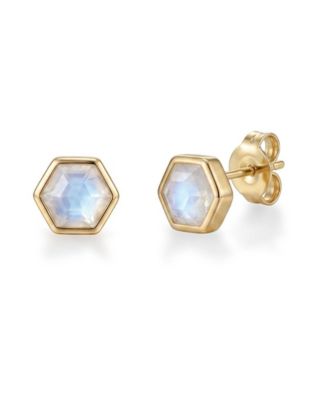 Adornia Fine 14k Gold Plated Hexagon Moonstone Stud Earrings