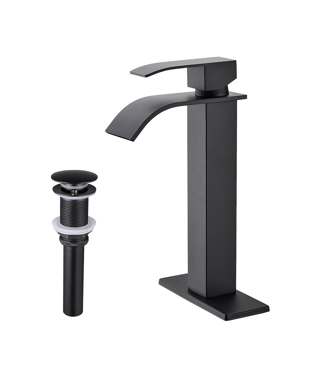 BUSDAYS Single Handle Waterfall Bathroom Faucet with Pop Up Drain for Sink Without Overflow