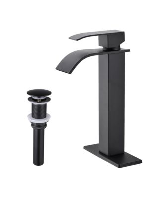 BUSDAYS Single Handle Waterfall Bathroom Faucet with Pop Up Drain for Sink Without Overflow