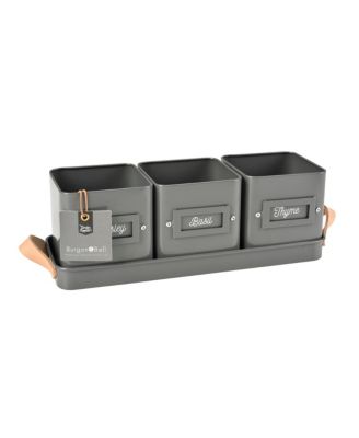 Burgon & Ball  3 Herb Pots with Leather Handled Tray