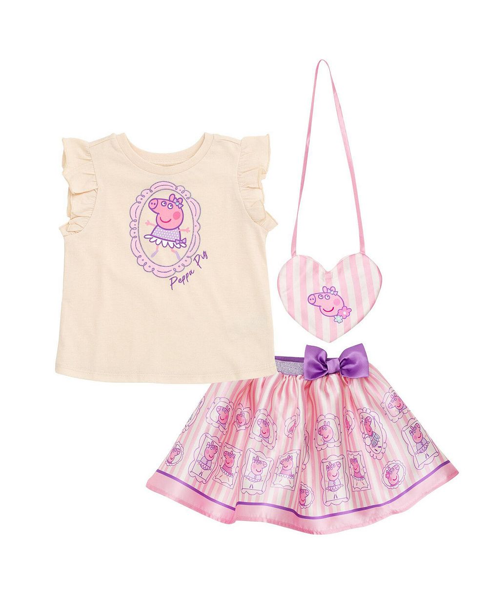 Peppa Pig Toddler Girls' 2T- 4T T-Shirt and Satin Skirt Set with Bag