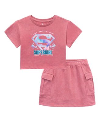 Justice League Supergirl Girls' Cropped 5-16 2-Piece T-Shirt and Skort Set