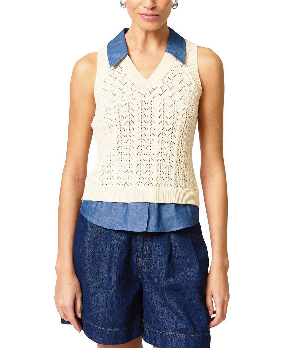 Central Park West Women's Hazel Pointelle Stitch Halter Twofer