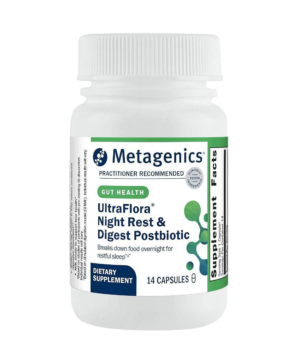 Metagenics UltraFlora Night Rest and Digest Postbiotic - капсулы с постбиотиками - пищеварительные ферменты и растительные экстракты - 14 капсул