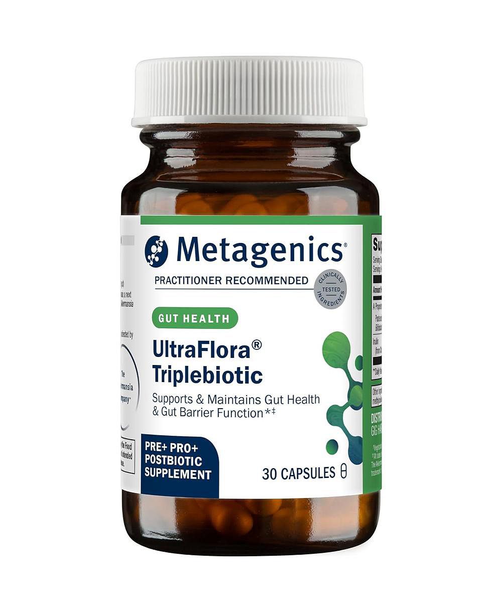 Metagenics UltraFlora Triplebiotic — пребиотик, пробиотик и постбиотик для здоровья кишечника, 30 капсул