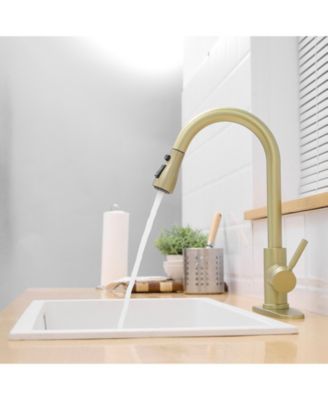 PHYING Nickel Gold Kitchen Sink Faucet with Deck Plate Kitchen Faucets with Pull out Sprayer Single Handle Kitchen Faucet