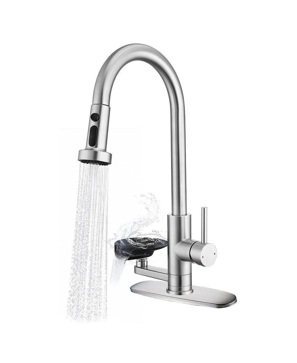 PHYING 3-in-1 Kitchen Faucet with Press-Type Glass Rinser, High-Arc Pull-Down Sprayer Faucet, 3 Function Spray Mode