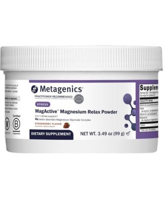 Metagenics MagActive Magnesium Relax Powder Magnesium Supplement for Calming Support Aids Tension, Irritability 99 Gram, Strawberry Flavor