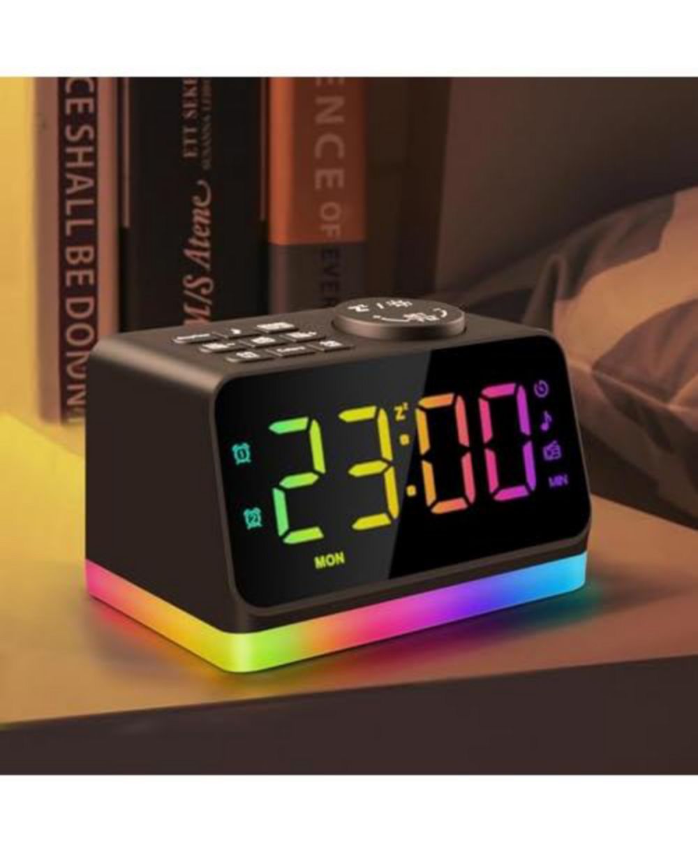 JALL Цифровые настольные часы с RGB шрифтом, FM радио, ночным светом и 2 USB портами