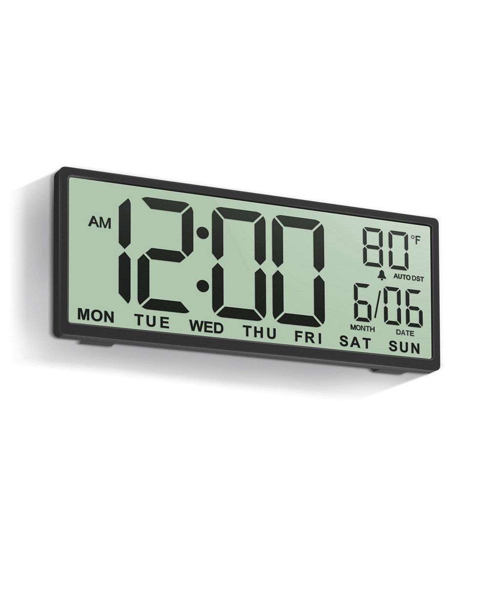 JALL 14.5 Inch Large LCD Digital Wall Clock Wireless Long Battery Life Auto DST 4 in 1 Display (Time Date Day Temperature) Perfect for Seniors