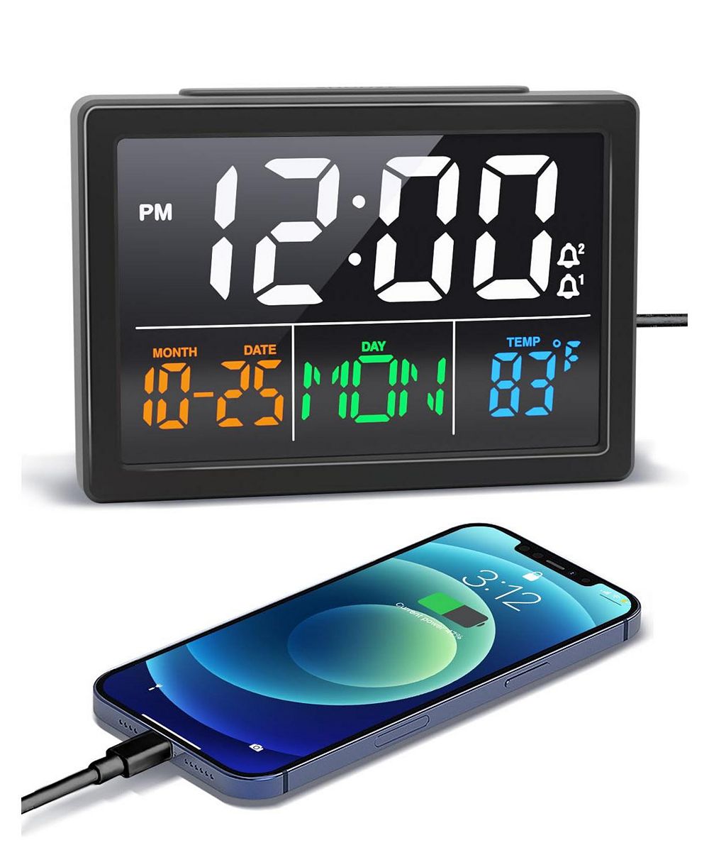JALL 5.5" LED Digital USB-Charging Temperature-Display Alarm Clock