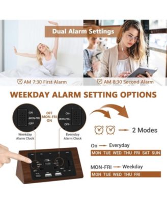 Neewer Wooden Digital Alarm Clock, 0-100% Dimmer, 2 Alarm Settings, Weekday/Everyday Mode, 9 Mins Snooze, 12/24H, Temperature