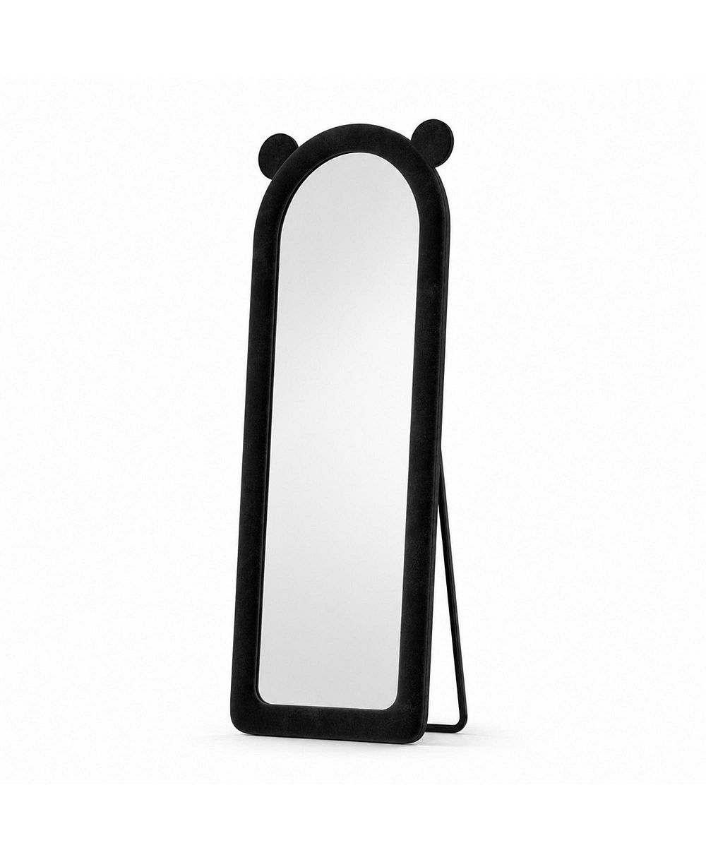 PHYING 63inch x24inch Arched Full Length Mirror Flannel Frame Floor Mirror With Cute Bear Ears Design Round Edge Decorative Full Body Mirror