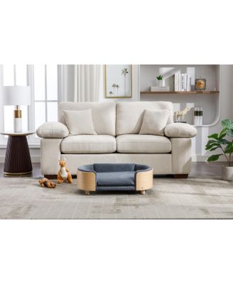ZENY Mid Size Scandinavian Style Elevated Dog Bed Pet Sofa with Solid Wood legs and Bent Wood Back, Velvet Cushion
