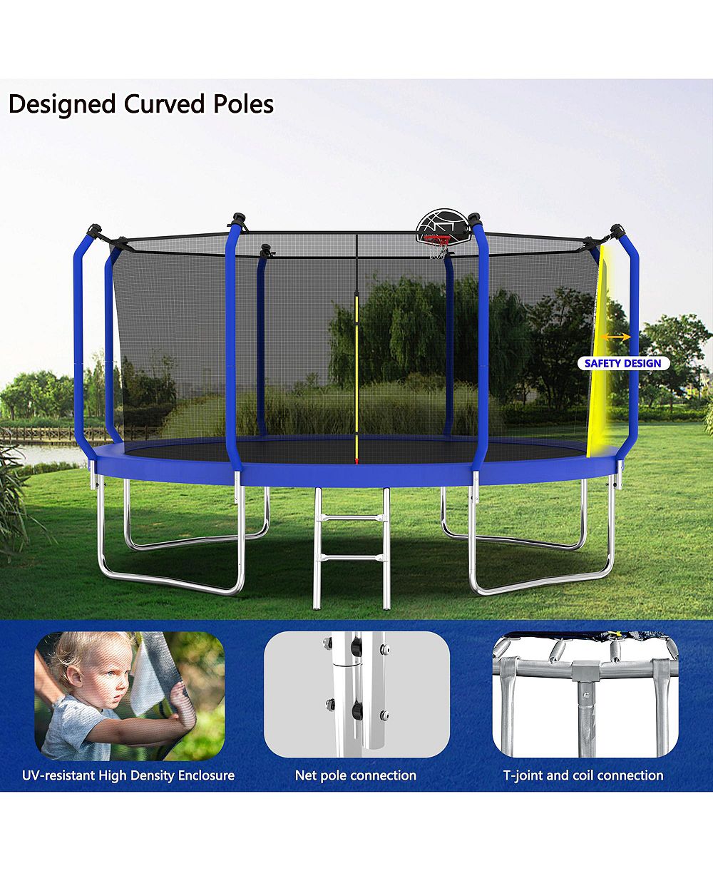 ZENY 12FT Outdoor Trampoline with Basketball Hoop, Reinforced Type with Enclosure Net