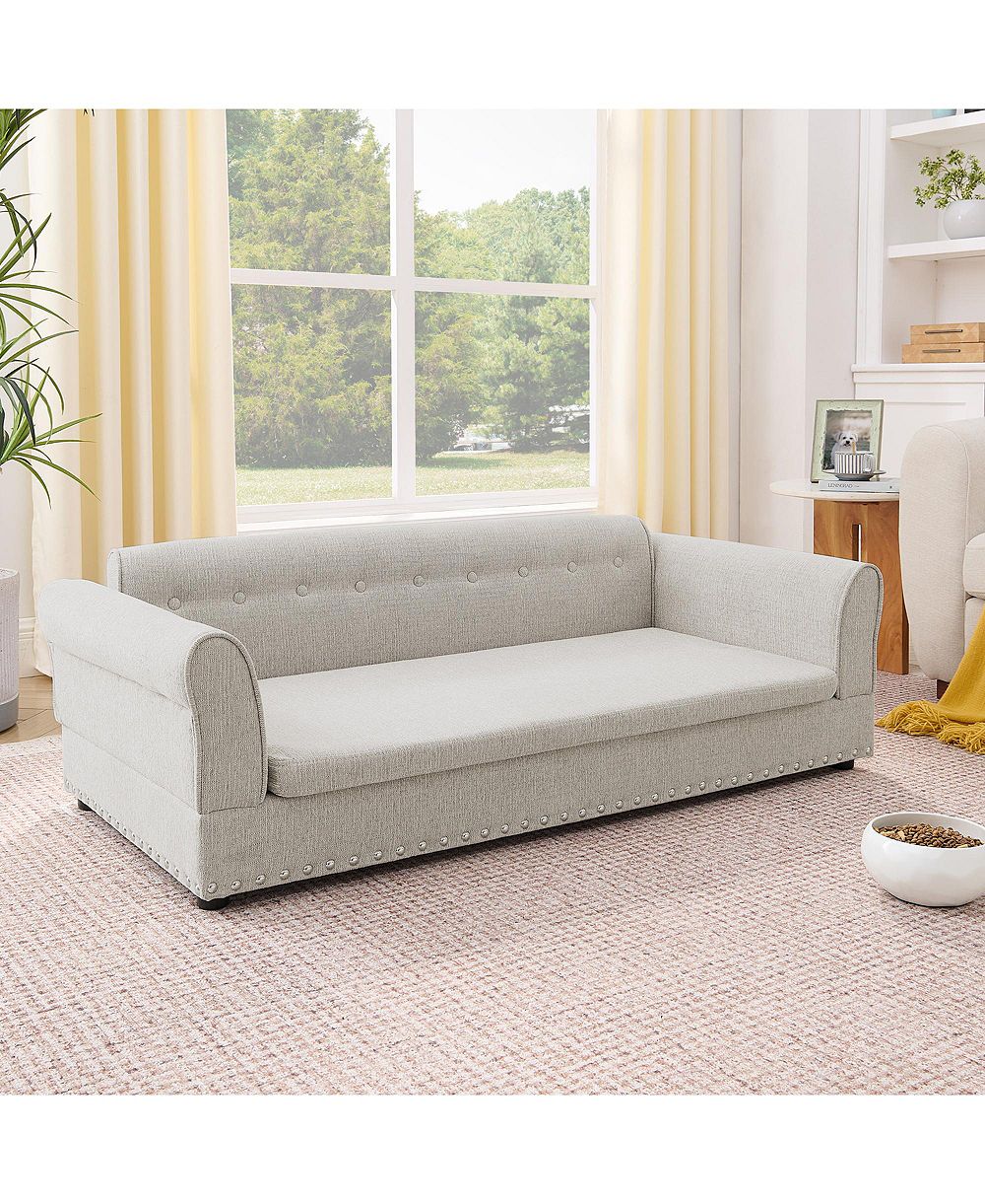 ZENY Oversized Pet Sofa, Elegant Modern Linen Fabric Elevated Dog Sofa Bed, Comfortable Oversized Rectangular Pet Bed with Backrest