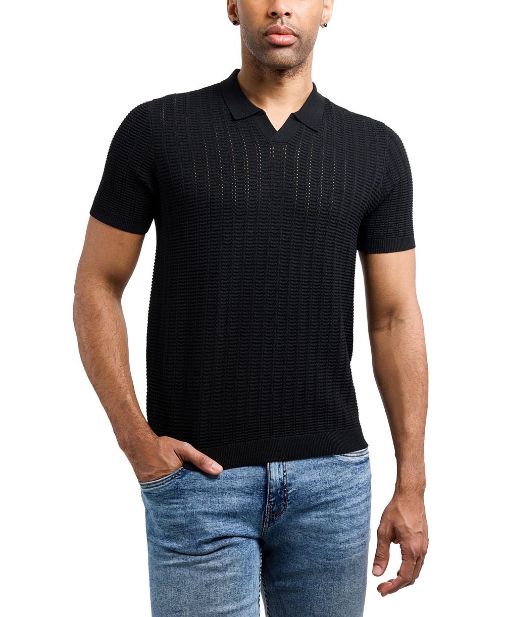 XRAY Men's Johnny Collar Textured Rib Rows Sweater Polo