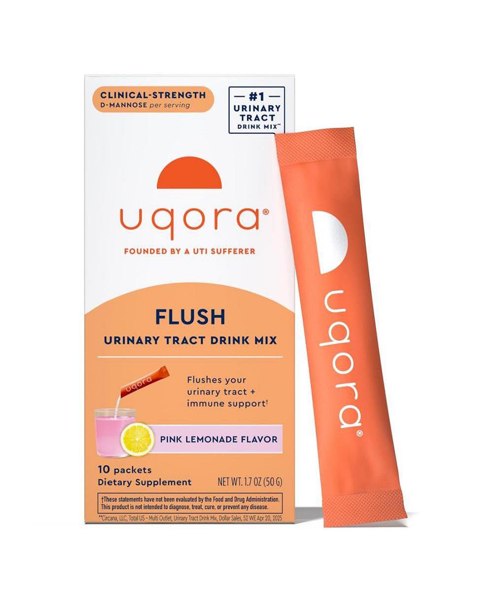 Uqora Flush - Urinary Tract with D-Mannose, Vitamin C, Vitamin B6, Potassium, Magnesium and Calcium - Gluten-Free - Pink Lemonade - 10 Packets