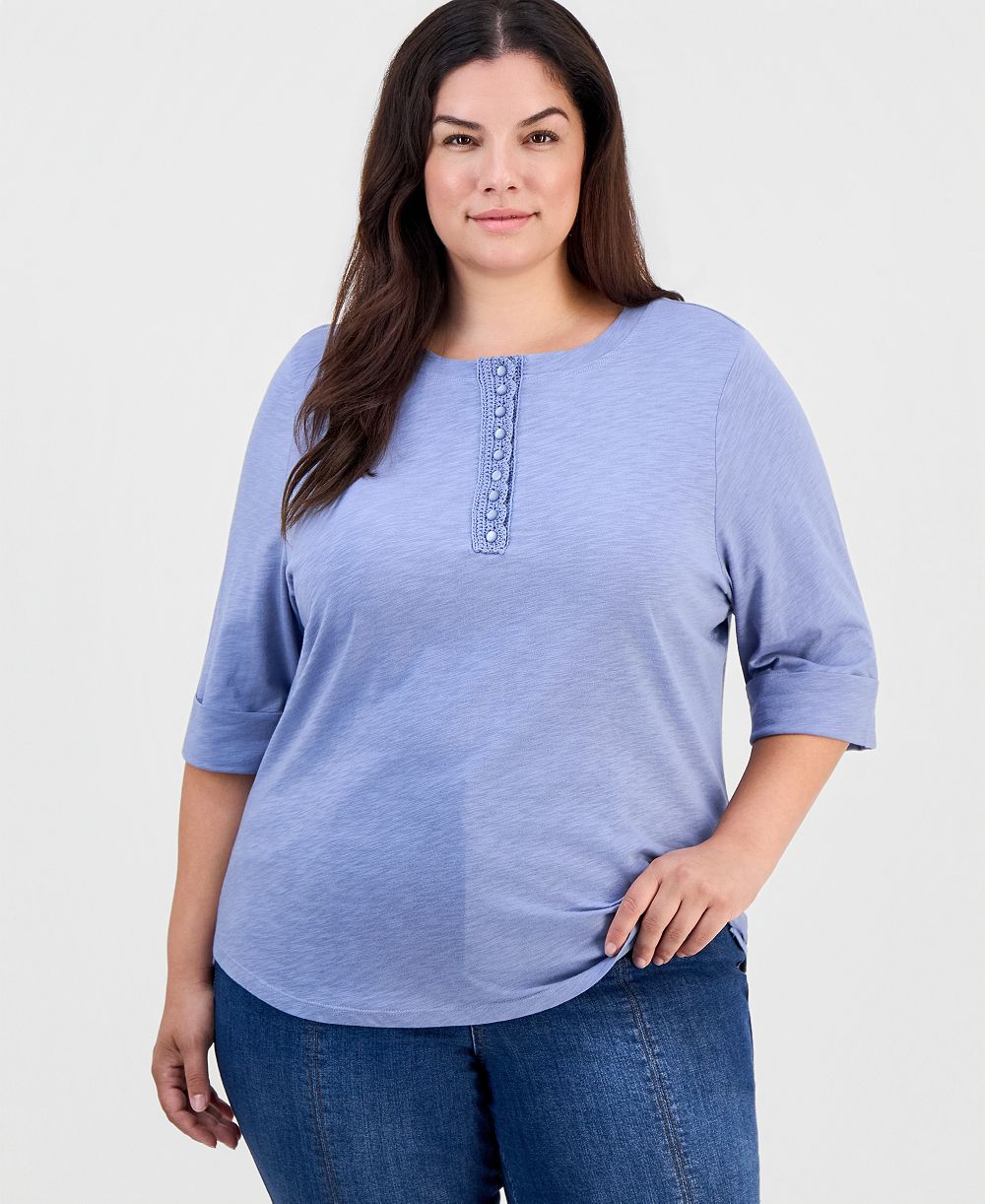 Топ Democracy Plus Size с крючками и рукавом 3/4, связанный крючком