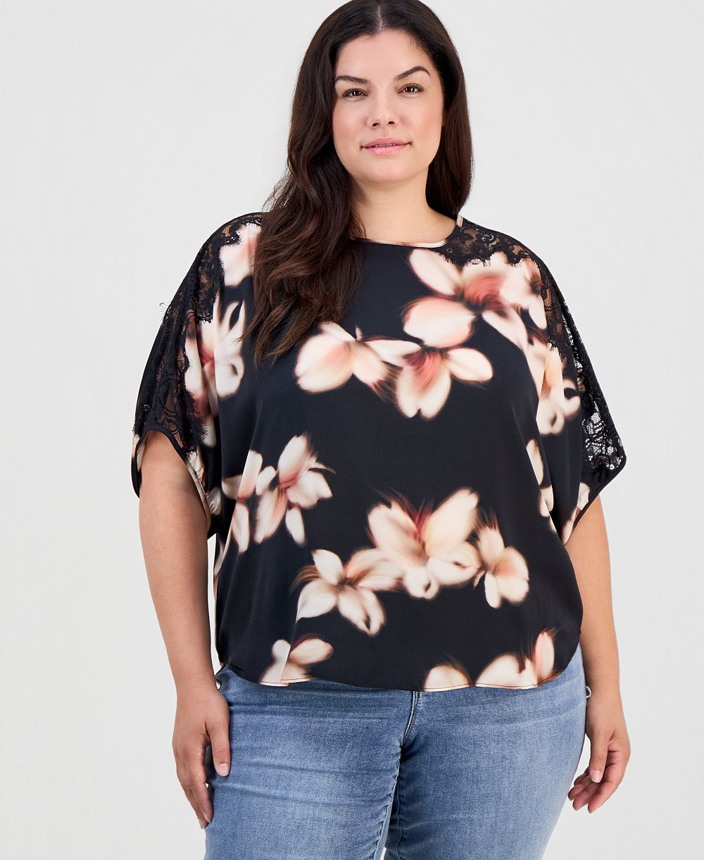 Блузка Democracy Plus Size с кружевной вставкой и рукавом даламан