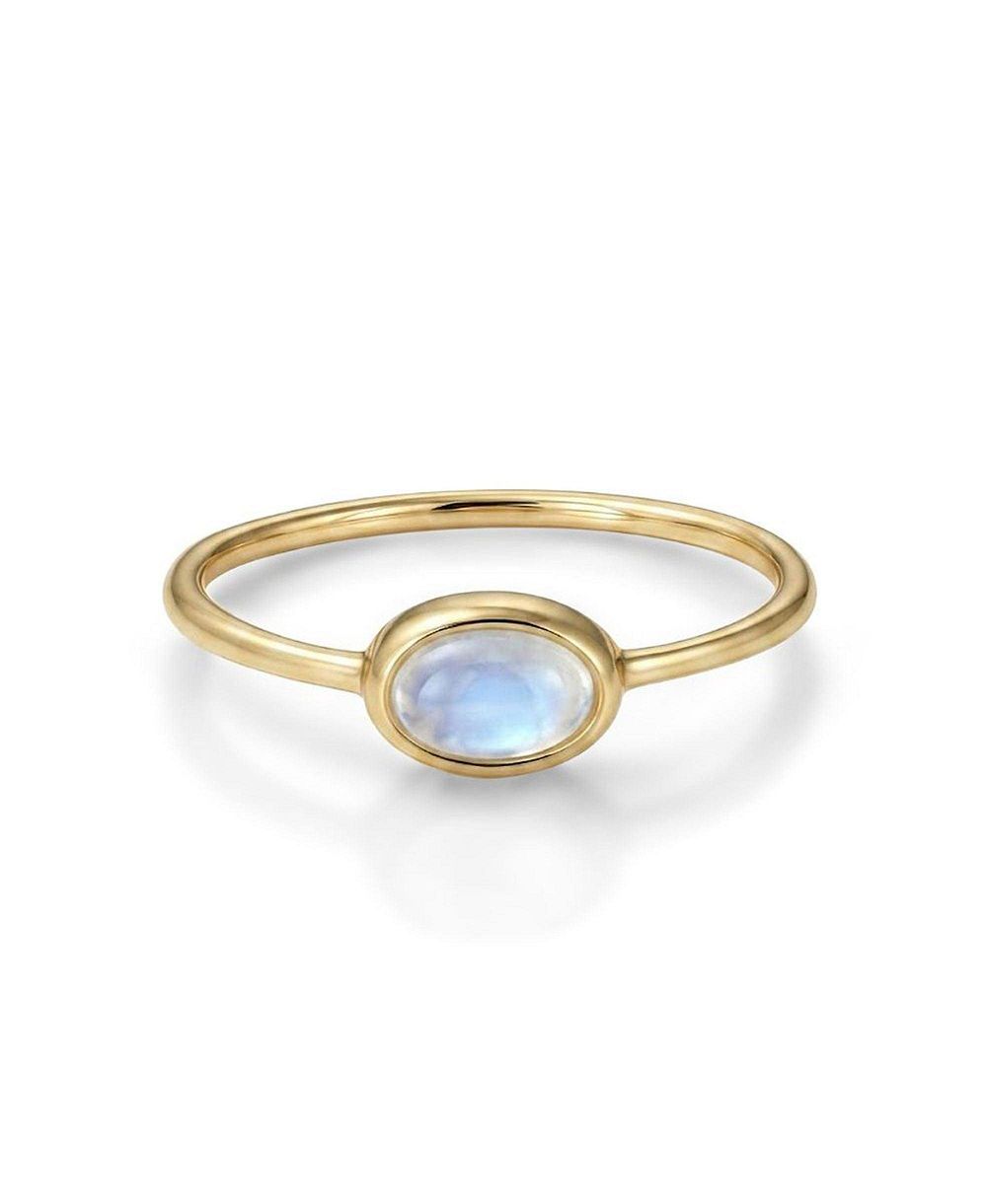 Adornia Fine 14k Gold Plated Mini Sideways Moonstone Ring