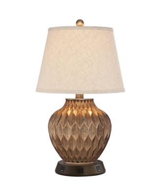 360 Lighting Accent Table Lamp with USB and AC Power Outlet Workstation Charging Base High Warm Bronze Drum Shade Living Room Desk