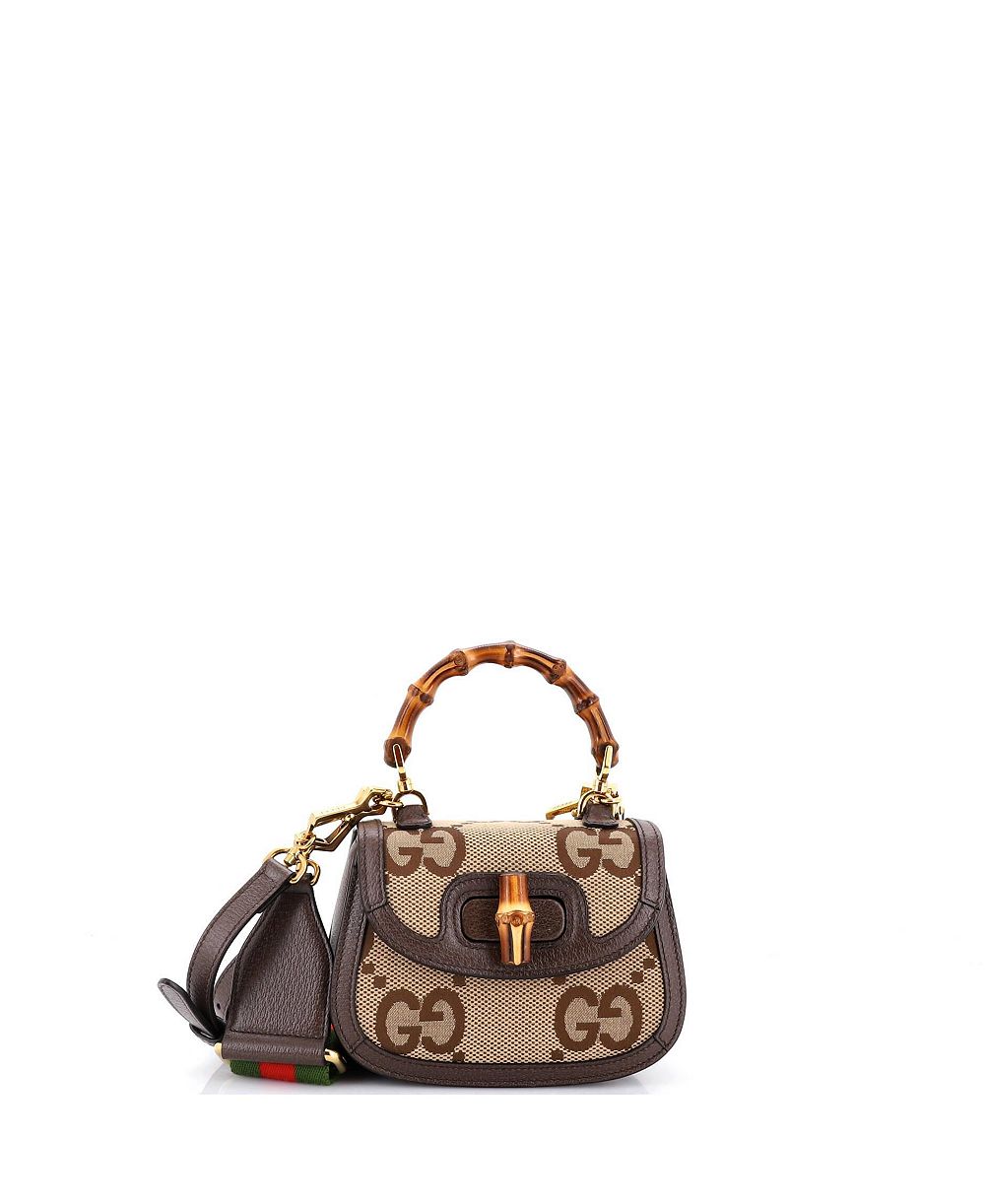 Gucci Mini Bamboo 1947 сумка с ручкой Jumbo GG Canvas, б/у