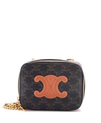 Pre-Owned Celine Mini Cuir Triomphe Box Chain Crossbody Bag Triomphe Coated Canvas