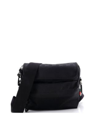 Pre-Owned Gucci Medium Web Flap Crossbody Bag Guccissima Nylon