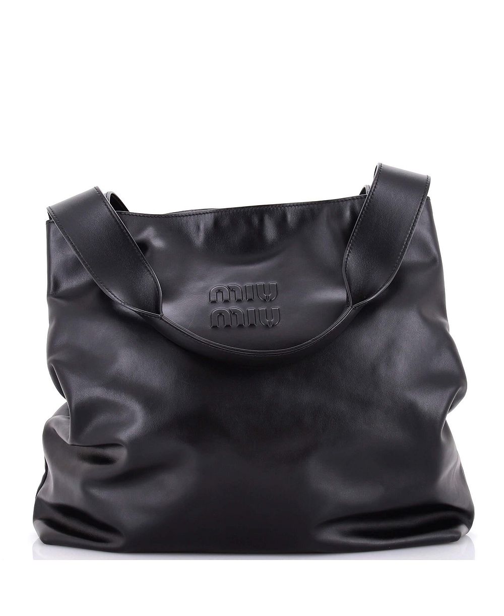 Pre-Owned Miu Miu Large Logo Embossed Tote Leather