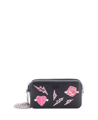 Pre-Owned Prada Monochrome Double Zip Wallet on Chain Crossbody Pin Embellished Saffiano Leather