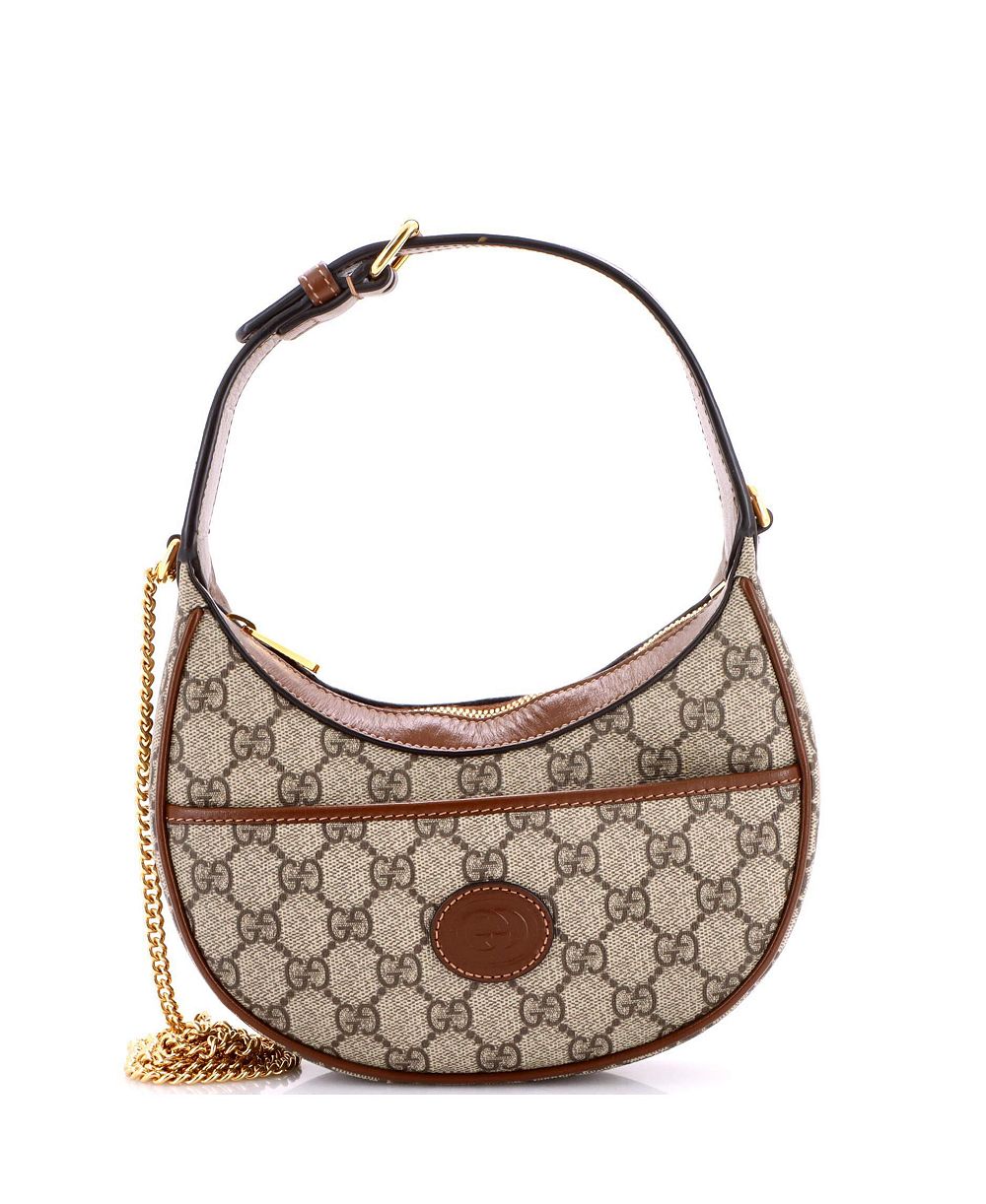Pre-Owned Gucci Mini Interlocking G Patch Half Moon Hobo GG Coated Canvas сумка-хобо Pre-Owned Gucci