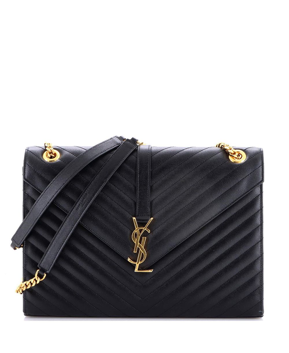 Pre-Owned Saint Laurent Large Classic Monogram Envelope Satchel Matelasse Chevron Leather