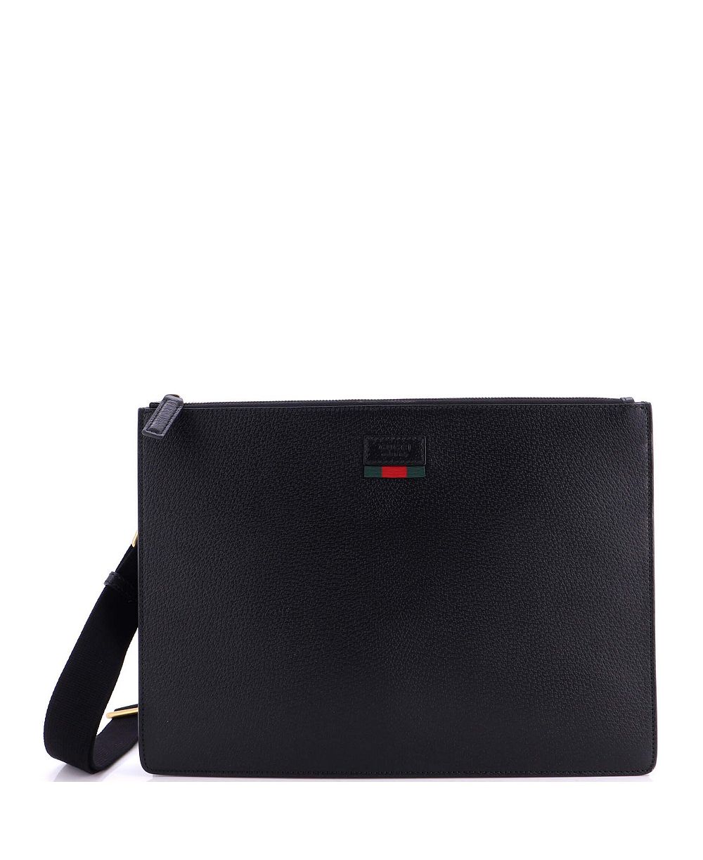 Pre-Owned Gucci Large Web Strap Front Zip Messenger Bag Leather