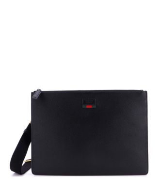 Pre-Owned Gucci Large Web Strap Front Zip Messenger Bag Leather