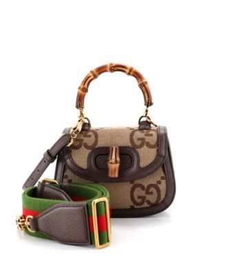 Pre-Owned Gucci Mini Bamboo 1947 Top Handle Bag Jumbo GG Canvas